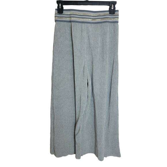 Anthropologie Ett Twa Silver Sparkly Wide Leg Crop Pants Size Small - Picture 1 of 3